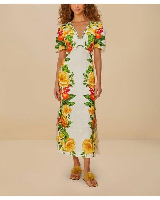 Farm Rio Metallic Picnic Flowers Short-Sleeve Maxi Dress