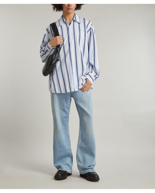 Our Legacy Mens Borrowed Shirt In Blue Crypto Stripe 42/52 for men