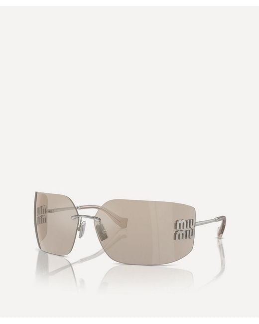 Miu Miu White Rimless Rectangle Sunglasses