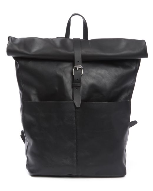 Sandqvist Black Antonia Leather Rolltop Backpack for men