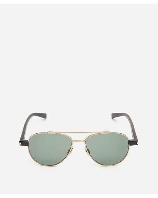 Saint Laurent Green Round Aviator Metal Sunglasses