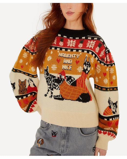 Farm Rio Multicolor Naughty And Nice Puff-Sleeve Knit Jumper