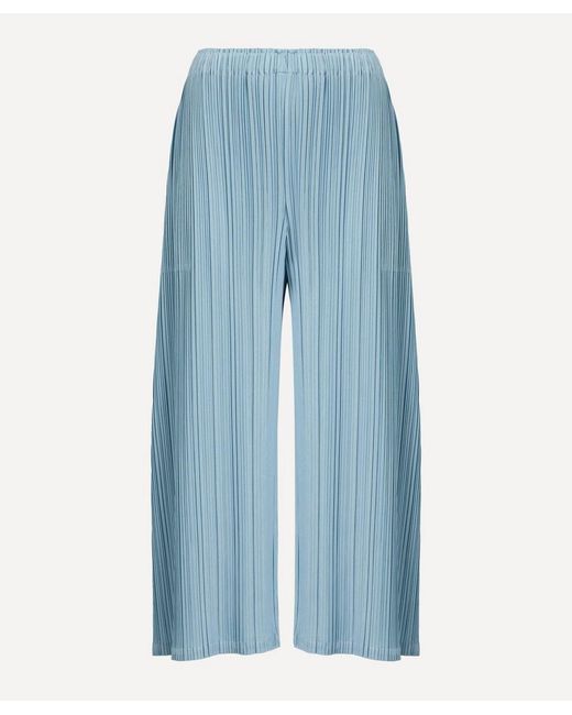 Pleats Please Issey Miyake Blue Mellow Pleats Cropped Wide-Leg Trousers