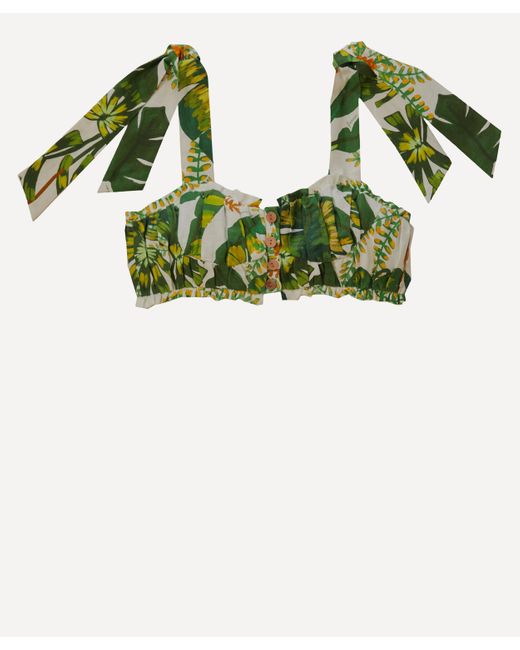 Farm Rio Green Women's Tropical Forest Off-white Knot Crop-top Xs