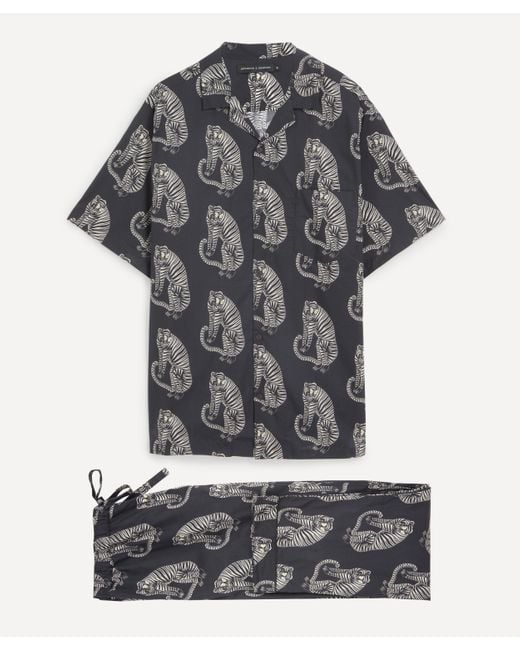 Desmond & Dempsey Gray Mens Sansingo Tiger Print Cuban Pyjama Set Xl for men