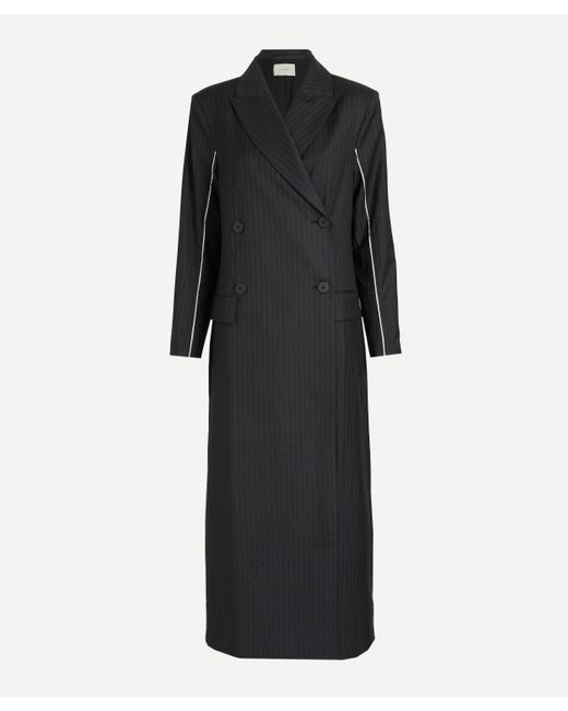 St. Agni Black Women's Pinstripe Maxi Coat Xs