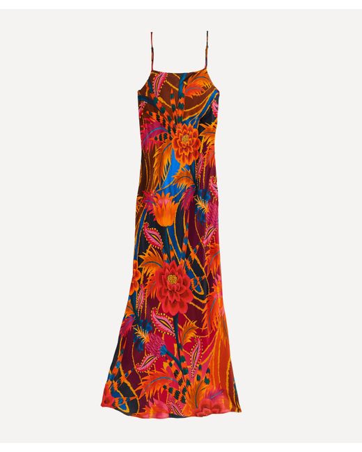 Farm Rio Red Women's Vintage Wave Multicolour Sleeveless Maxi-dress Floral Print Straight Cut Dress Xxs