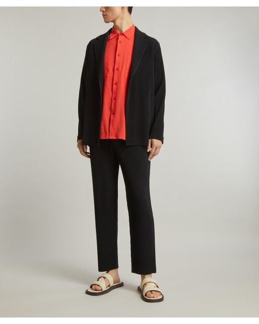 Homme Pliss Issey Miyake Mens Core Pleated Long Blazer in Black