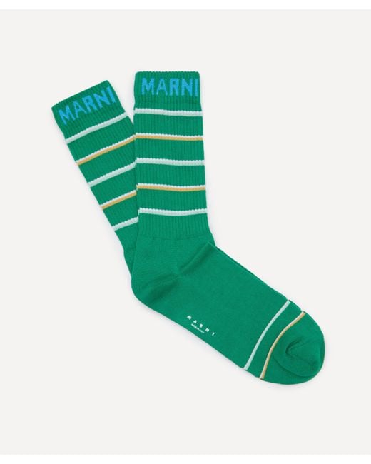 Marni Green Mens Striped Knit Socks for men