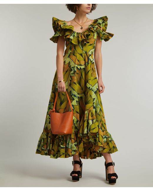 Sika Women's Robin Green Yellow Leaf Dress 10