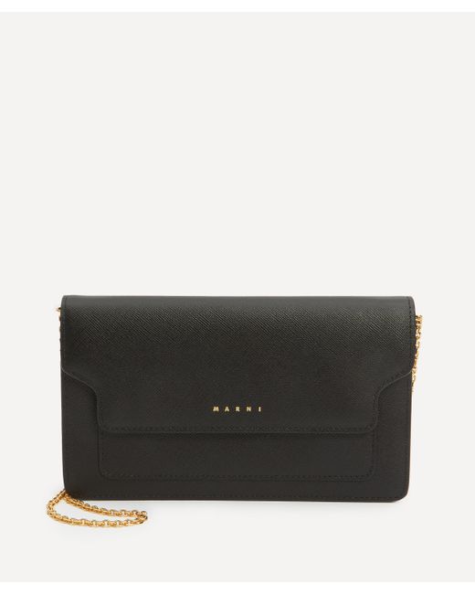 Marni Women's Long Black Leather Chain Wallet One Size