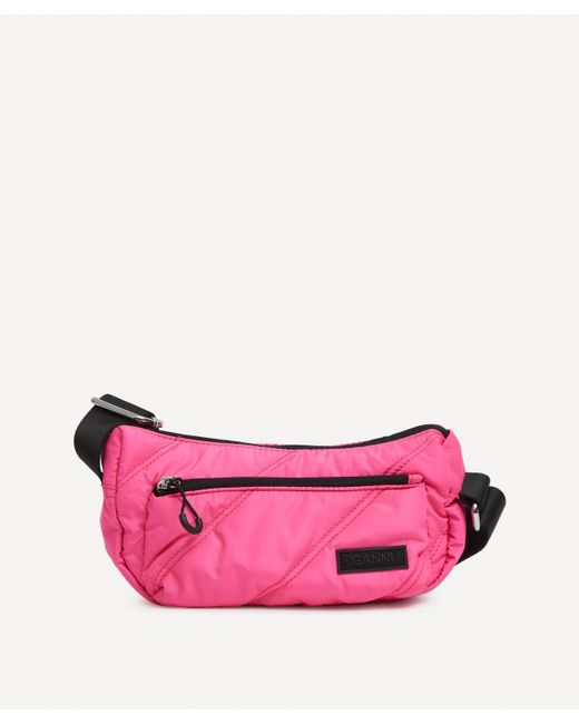 Ganni Pink Women's Small Quilted Recycled Tech Fabric Baguette