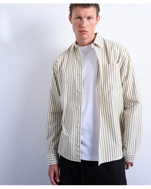 Topman White Relaxed Fit Stripe Shirt for men