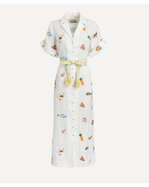 ALÉMAIS White Women's Blue Marlin Embroidered Shirtdress 8