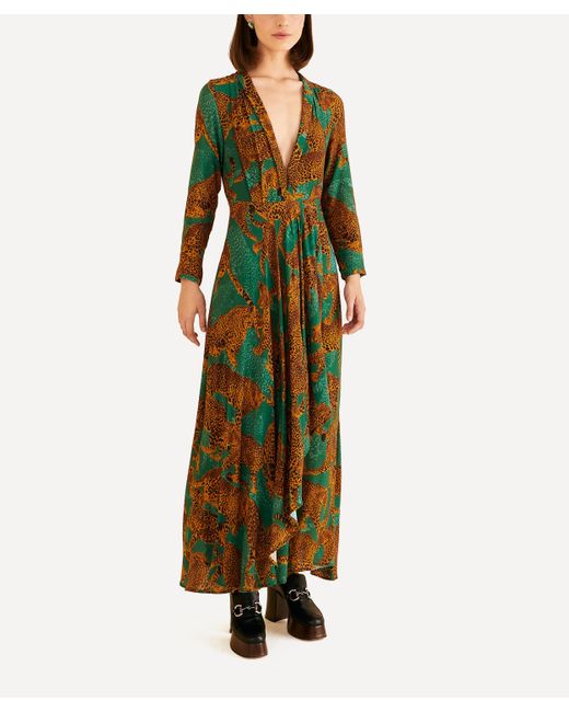 Farm Rio Women's Green Artsy Leopards Long-sleeve Maxi-dress