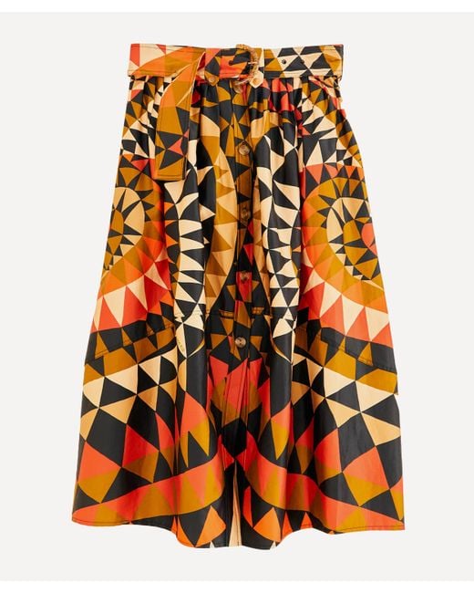 Farm Rio Orange Women's Black Heart Deco Button Down Midi-skirt Xs