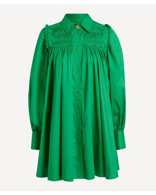 Aje. Green Tidal Tucked Smock Mini-dress
