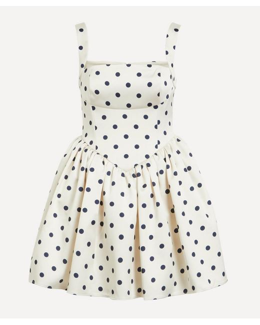 Self-Portrait White Polka Dot Satin Mini Dress