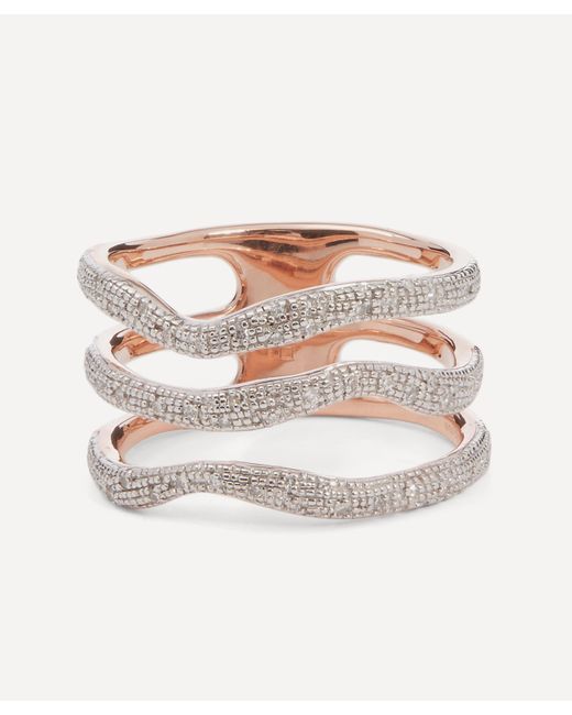 Monica Vinader Metallic Rose Gold Plated Vermeil Silver Riva Diamond Wave Triple Band Ring
