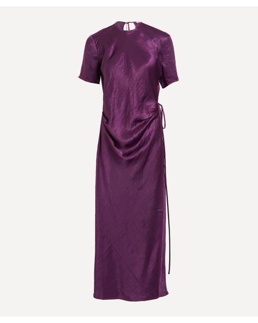 Acne Purple Women's Short Sleeve Satin Wrap-dress 10