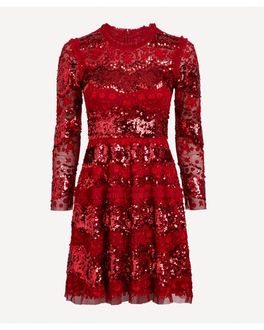 Needle & Thread Red Women's Chantilly Mini Micro Dress