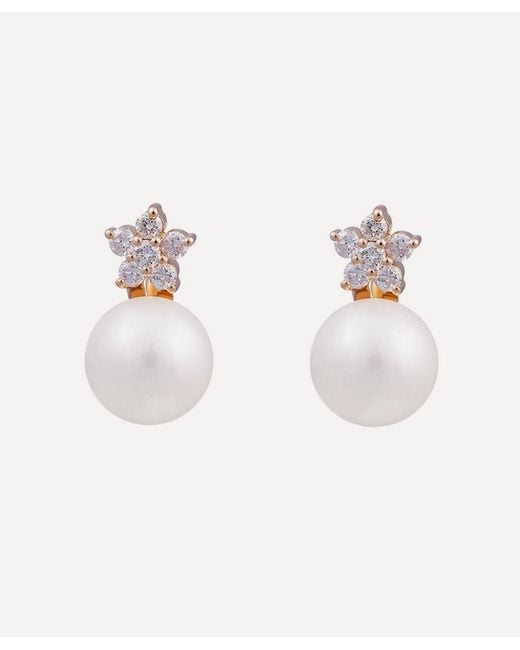 Kojis White Large Diamond Star And Pearl Drop Earrings
