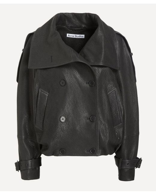 Acne Black Leather Trench Jacket