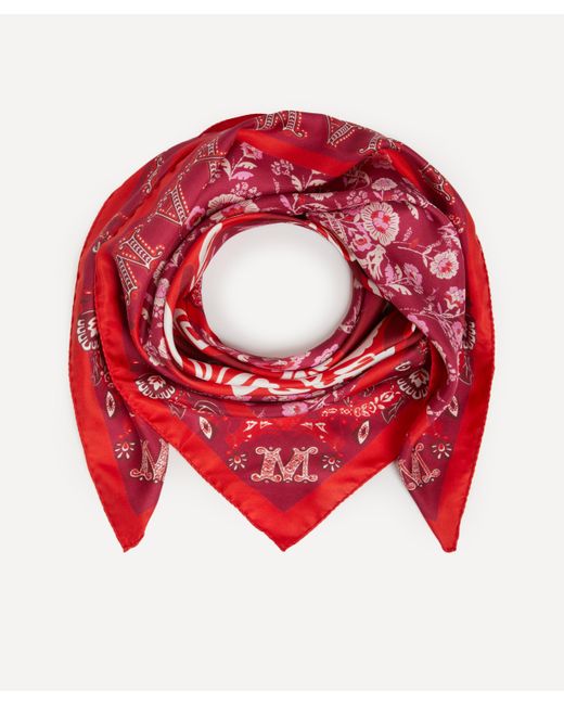 Max Mara Red Women's Printed Silk Twill Scarf One Size