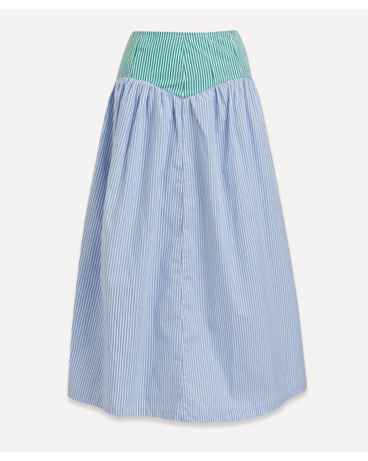 Lisa Says Gah Blue Women's Mave Striped Midi-skirt L