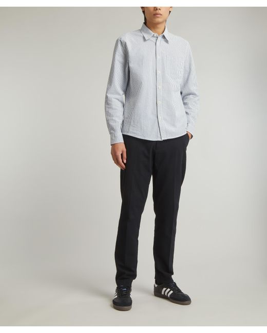 Wax London Gray Mens Shelly Long-sleeve Seersucker Navy Stripe Shirt Xl for men
