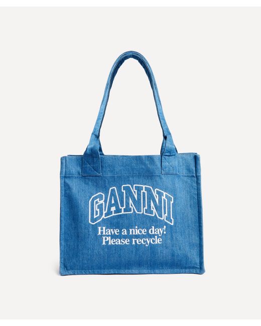 Ganni Blue Women's Large Easy Shopper Denim Bag One Size
