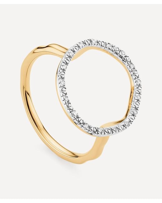 Monica Vinader Metallic Gold Plated Vermeil Silver Riva Diamond Circle Ring
