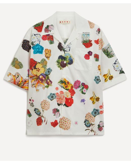 Marni Mens Flower Print White Poplin Bowling Shirt 36/46 for men