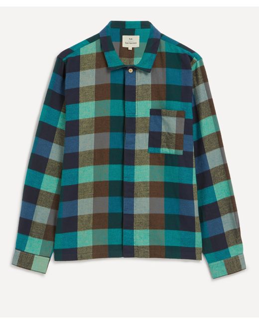 Folk Mens Patch Blue And Green Flannel Shirt for men