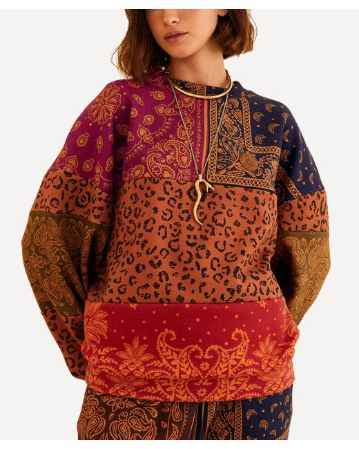 Farm Rio Red Women's Bandana Dream Mixed Leopard Texture Sweatshirt Xs