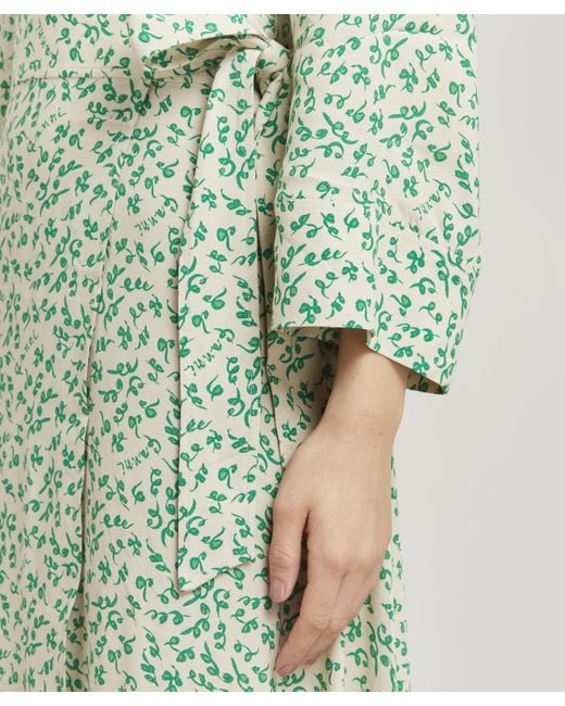Ganni Printed Crepe Wrap Dress In Tapioca in Green Lyst Canada