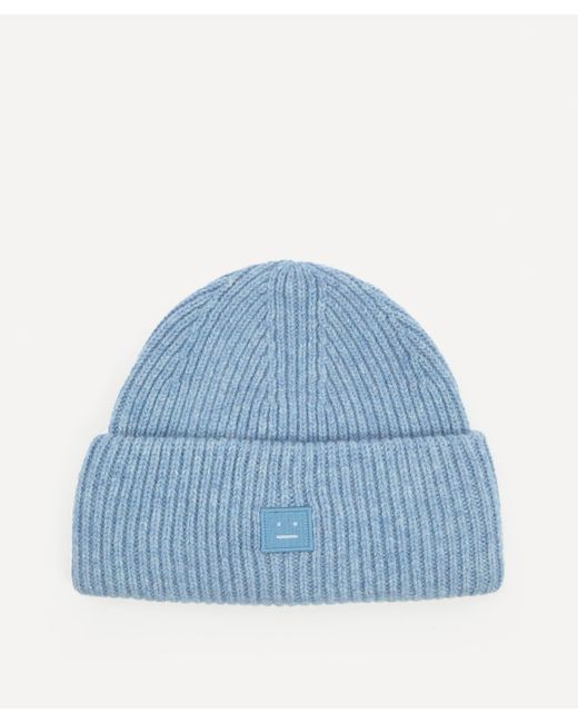 Acne Blue Mens Small Face Logo Wool Beanie Hat One Size for men