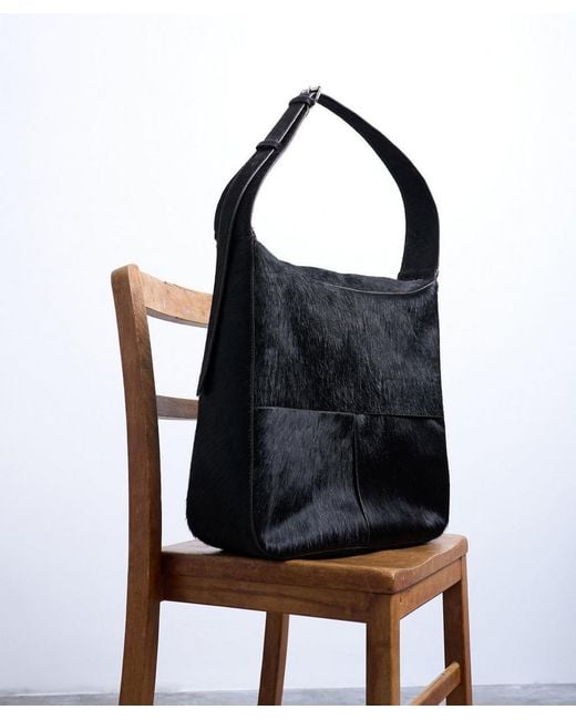 TOPSHOP Black Teegan Pony Leather Oversized Weave Tote Bag