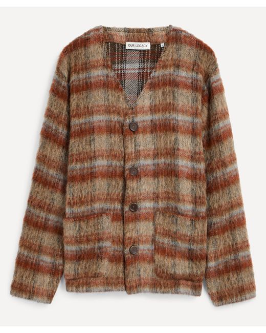 Our Legacy Brown Ament Check Mohair Cardigan for men