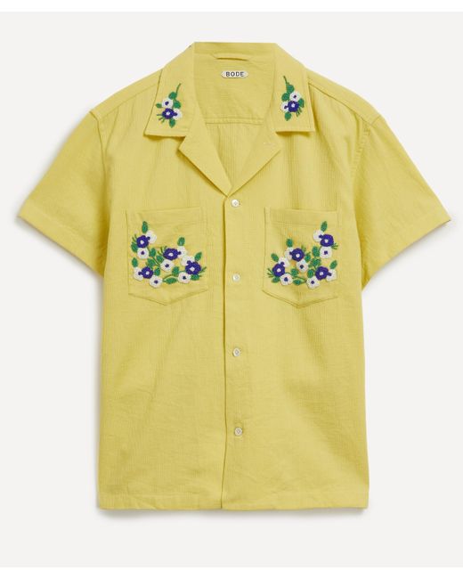 Bode Yellow Mens Beaded Chicory Short-sleeve Shirt for men