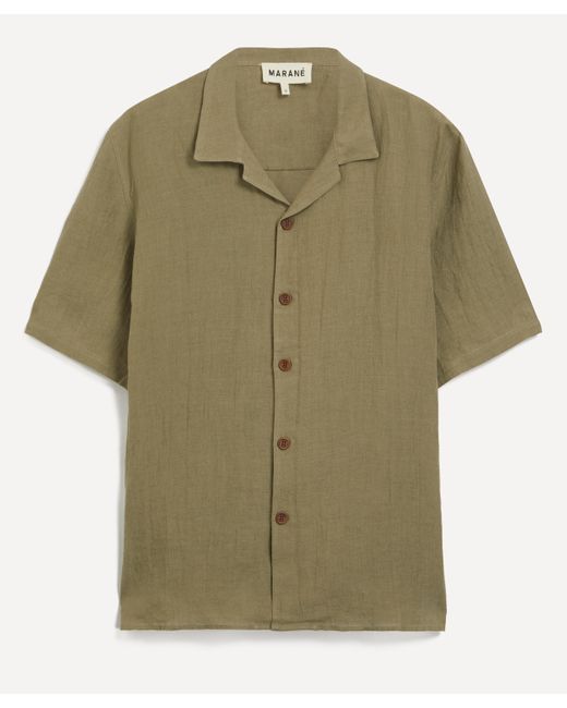 Marane Green Mens Khaki Camp Collar Linen Shirt for men