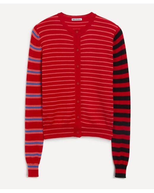 Molly Goddard Red Women's Wanda Contrast Stripe Merino Wool Cardigan