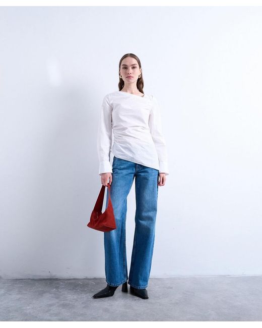 TOPSHOP Blue Ember Low-Rise Wide-Leg Jeans