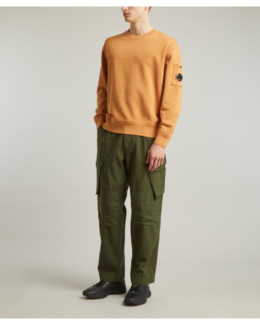 C P Company Orange C. P. Company Mens Diagonal Raised Fleece Sweatshirt for men