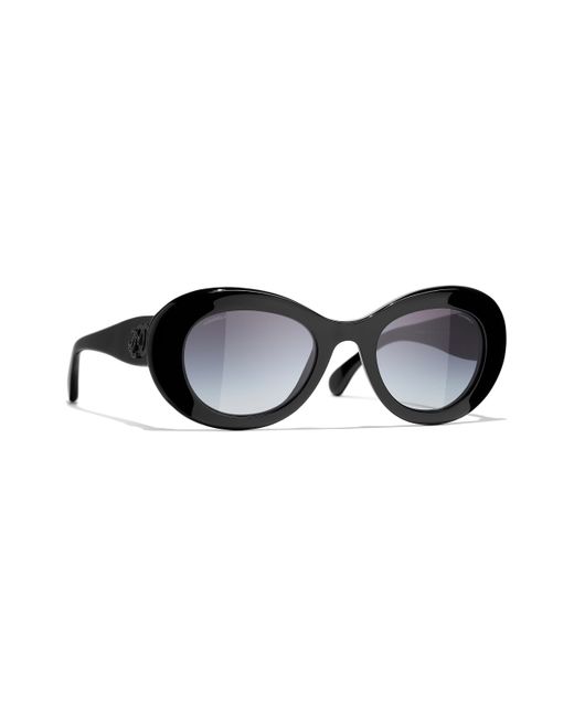 Chanel Black Women's Oval Double-logo Sunglasses