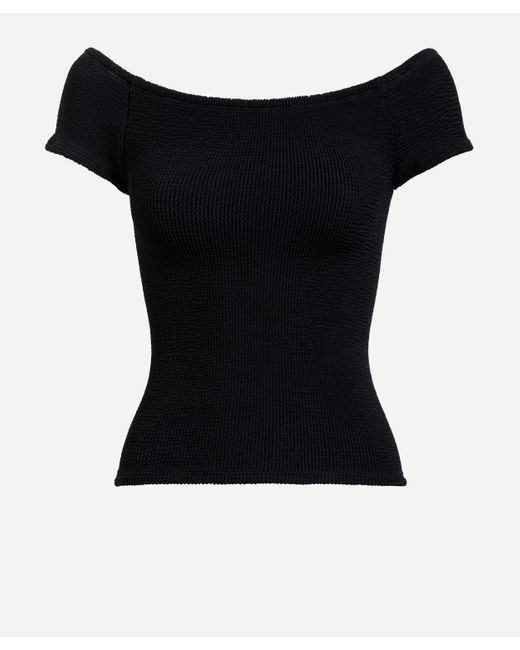 Hunza G Black Women's Grace Off-the-shoulder Crinkle Top One Size