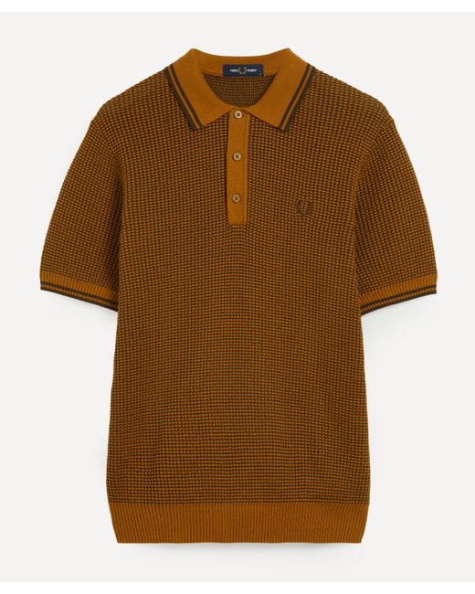 Fred Perry Brown Mens Textured Knitted Polo Shirt for men