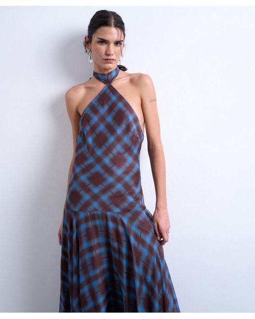 TOPSHOP Chiffon Volume Hem Dropped Waist Maxi Dress in Blue | Lyst