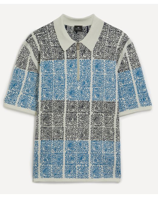 PS by Paul Smith Blue Mens Patterned Jacquard Knit Polo for men