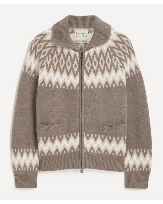 Jumper 1234 Gray Cashmere Wool Ski Zip-Up Cardigan